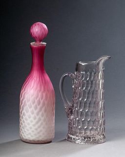 A Thumbprint Glass Pitcher and a Decanter.