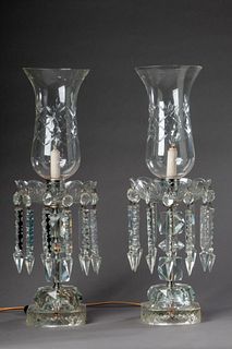 Pair of Cut Glass Girondelle Lamps With Shades.