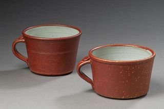 Two Peter Sabin Brown Ceramic Mugs.