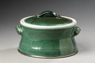 Kathy Butler Green Ceramic Covered Casserole.