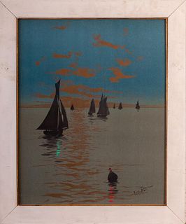 Louis Tauzin (1845-1914). Sunrise Sailboats.