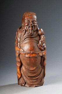 Large Chinese Carved Bamboo Figure