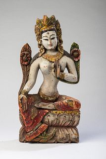 Carved Wooden Statuette of Goddess Pavarti.