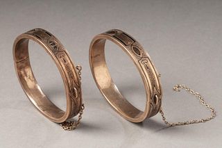 Pair of Art Deco Inlaid Copper Children's Bracelets.