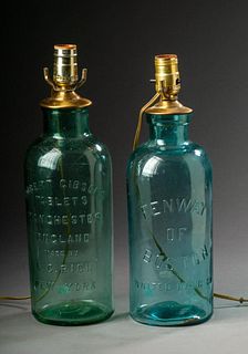 Two Large Apothocary Bottles Fitted as Lamps.