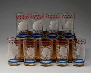 Set of Nine Glasses Depicting US Presidents.