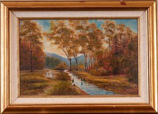 Autumn Scene With Figures by a River.