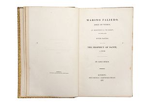 Byron, Lord George Gordon . Marino Faliero, a Tragedy. The Prophecy of Dante, a Poem. London, 1821. Primera edición.