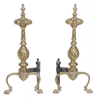 Pair George II Style Brass Andirons