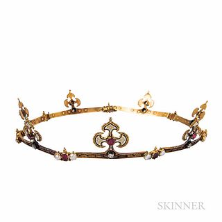 Renaissance Revival Gold Gem-set Circlet Tiara