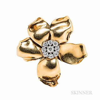 Cartier 18kt Gold, Platinum, and Diamond Flower Brooch