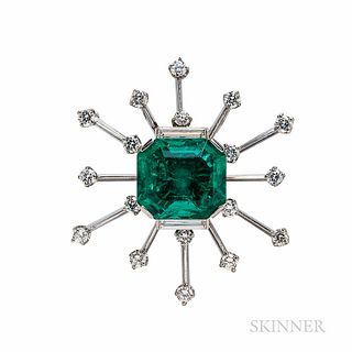 Emerald and Diamond Brooch