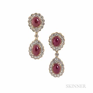 18kt Gold, Ruby, and Diamond Day/Night Earrings