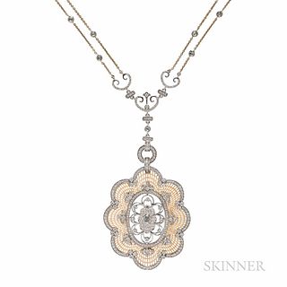 18kt Bicolor Gold and Diamond Pendant and Chain