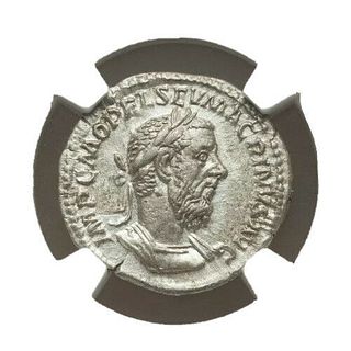 Macrinus (AD 217-218). Silver denarius (20mm, 3.07 gm, 7h). NGC AU 5/5 - 3/5. 