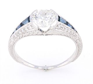 1930's 1.24 cts. Diamond & Blue Sapphire 14K Ring