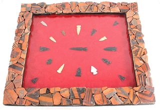 Acoma Pottery Framed Collection Obsidian Points