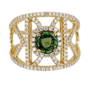 Antique Style Green Sapphire & Diamond 14K Ring