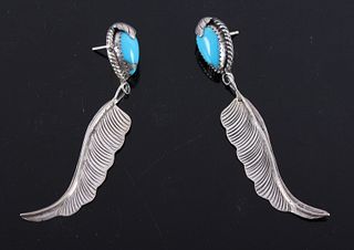 Navajo Sterling & Turquoise Feather Earrings