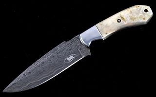 M.T. Knives Damascus and Rams Horn Knife
