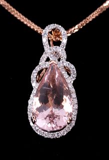 RARE Morganite & Diamond 14K Rose Gold Necklace