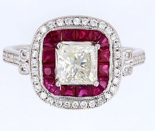 GORGEOUS Diamond & Ruby Art Deco Platinum Ring
