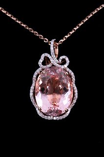 26.87ct Morganite & Diamond 14K Rose Gold Necklace