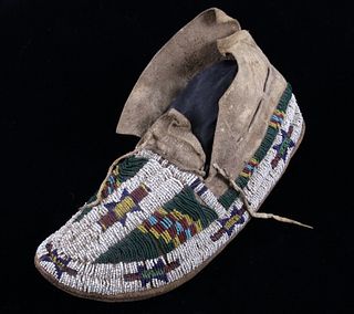 Gros Ventre Beaded Single Moccasin 19th Century