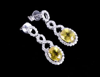 Luxury Yellow Sapphire & Diamond Platinum Earrings