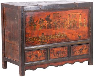 Antique Chinese Polychrome "Yixiang" Chest