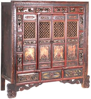 Chinese Qing Dynasty Style Wood & Painted Cabinet