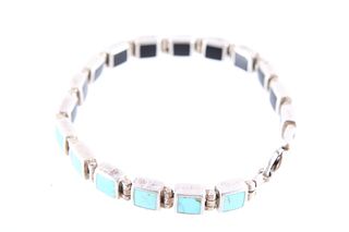 Navajo Sterling Silver Turquoise & Onyx Bracelet