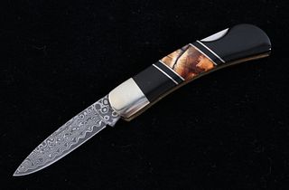 Mammoth Tusk Damascus & Jet Custom Knife