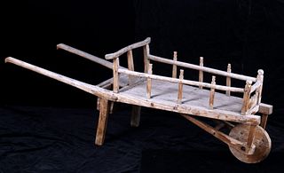 Primitive Wooden Hand Made Wheelbarrow
