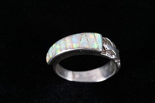 Navajo Sterling Silver Signed Opal Lizard Ring