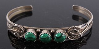 Navajo Silver Bracelet with Malachite