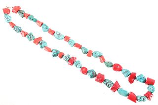 Navajo Turquoise Nugget & Branch Coral Necklace