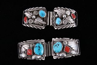 Navajo Sterling Silver Turquoise Coral Watchbands