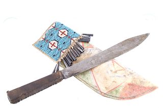 Sioux Parfleche Beaded Sheath & 19th C Trade Knife
