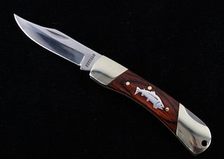 Buffalo Silver Trout Inlay Rosewood Pocket Knife
