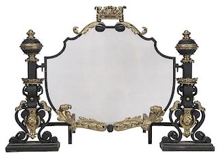 Pair of Wrought Iron and Gilt Brass