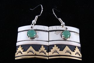 Navajo T. Singer Sterling Silver & Gold Earrings