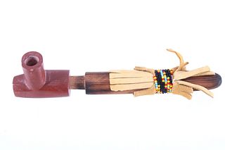 Signed Sioux Beaded Catlinite Pipe by Ray Redwing
