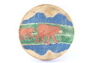 Plains Indians Polychrome Hide Bear Drum