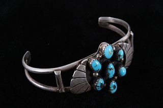 Navajo P. Smith Sterling Silver Turquoise Bracelet