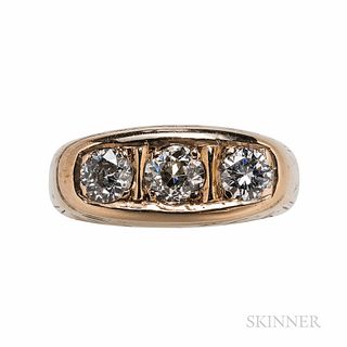 Art Deco 14kt Gold and Diamond Three-stone Ring