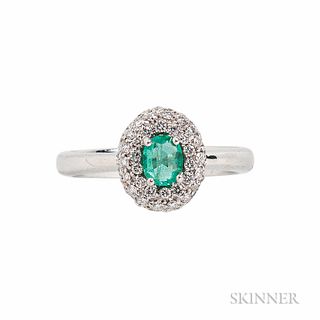 18kt White Gold, Emerald, and Diamond Ring