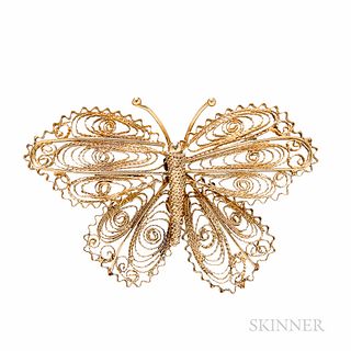 18kt Gold Filigree Butterfly Brooch