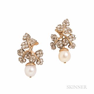 Buccellati 18kt Gold, Cultured Pearl, and Diamond Earclips