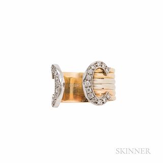 Cartier 18kt Tricolor Gold and Diamond "C de Cartier" Ring